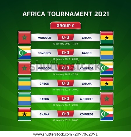 Scoreboard broadcast template for sport soccer africa tournament 2021 Group C and football championship in cameroon vector illustration Photo stock © 
