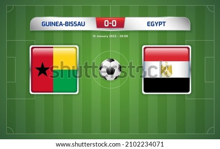 Guinea-bissau vs Egypt scoreboard broadcast template for sport soccer africa tournament 2021 Group D and football championship in cameroon vector illustration Foto stock © 