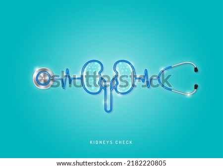 Healthcare and medical concept stethoscope shape kidneys and checkup all organs. wishing you stay in good health. vector illustration