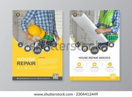 Corporate construction tools cover, back page a4 template and flat icons for a report and brochure design, flyer, banner, leaflets decoration for printing and presentation vector illustration