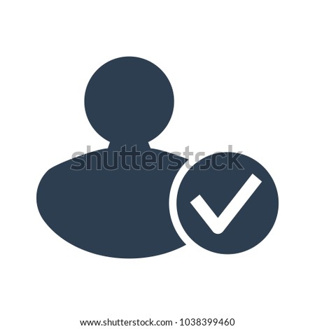 User icon with check mark glyph on white background. Vector illustration