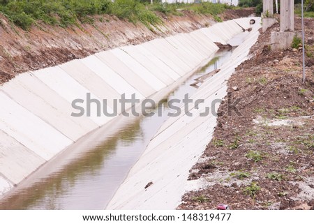LOP BURI ,THAILAND - JULY 29 : Concret water canal  for urban drainage system and drain flood control on July 29, 2013 in Lop Buri, Thailand.