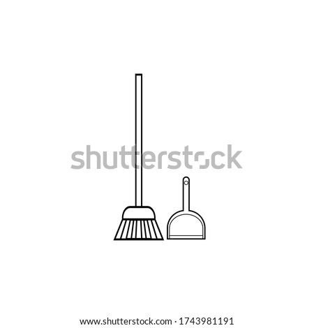 Broom and dustpan thin lines icon.