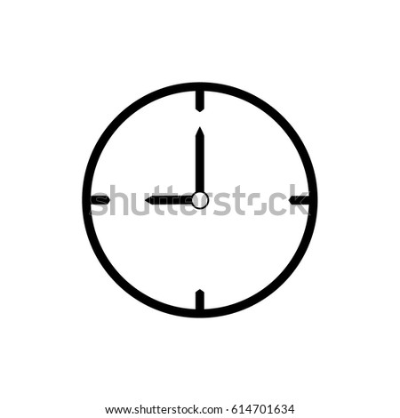 Black thin line clock icon (9 o'clock) - vector illustration