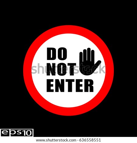 Round sign , icon DO NOT ENTER with hand icon , red thin line - vector illustration