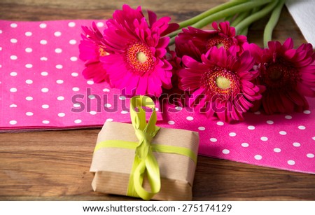 pink flowers and present