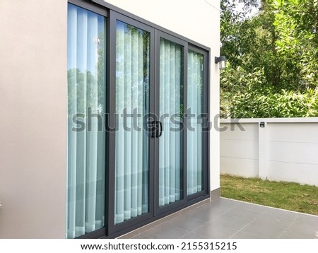 Similar – Image, Stock Photo House facade with four windows and a sign ” Fruit and vegetables ” / Crosseffekt / Lost Place / Property /