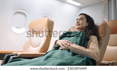 Image, Stock Photo Female traveler with blanket standing on lake shore against mountains