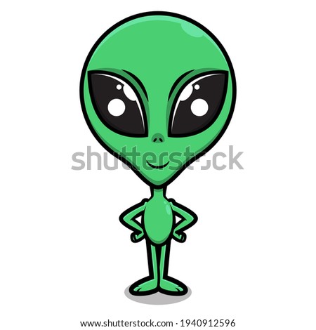Funny Green Alien cartoon characters standing, best for mascot or logo of extraterrestrial themes