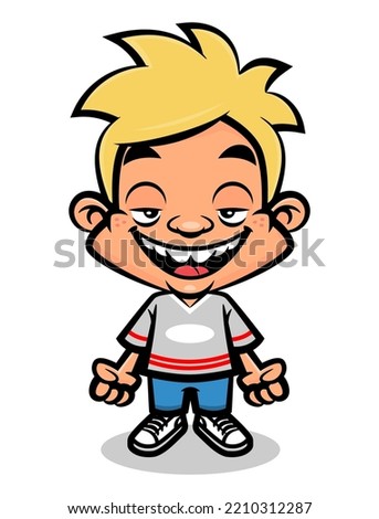 Cartoon illustration of teenage Boy wearing casual outfit like baseball jersey, jeans pants, and sneakers. Best for Sticker, logo, and mascot with school themes