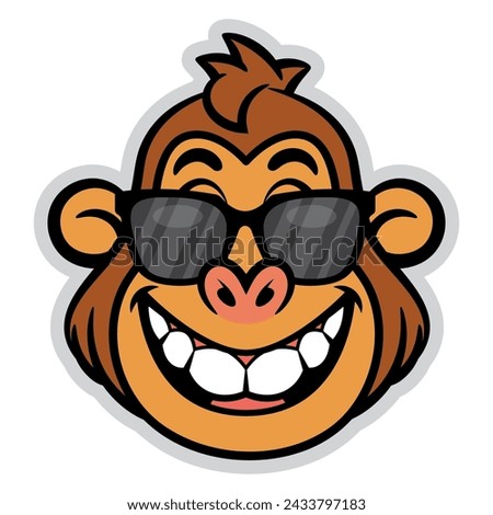 Funny Monkey face Cartoon Characters wearing sunglasses. Best for icon, logo, and sticker with summer themes