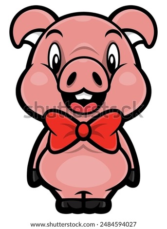 Cute Piglet cartoon characters wearing bowtie and greet. Best for sticker, icon, logo, and mascot with livestock products themes