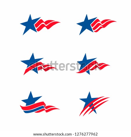 4th of July, Аmerican set of design elements, Stars and stripes, Flag, Star, Logo, Stripes design, Sticker set