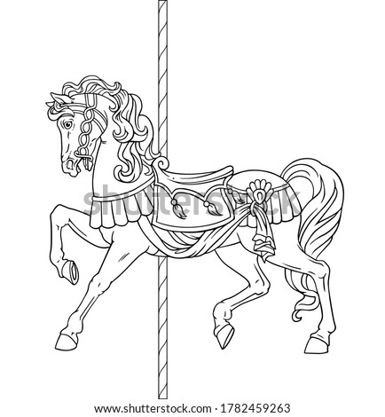 Carousel Horse, Merry go round horse, French carousel, Retro carousel, Parks, Funfair carnival. Vector illustration of carousel horse on carnival ride