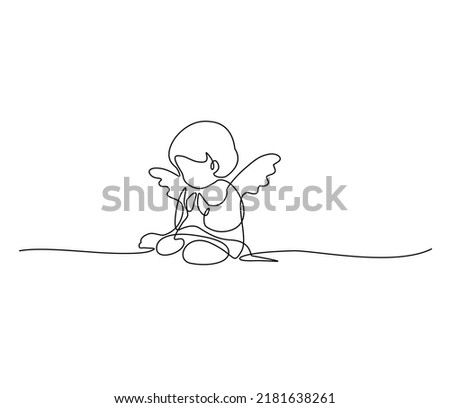 Angel. Continuous line art drawing vector illustration.