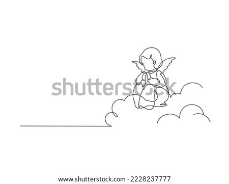 Angel. Continuous line art drawing vector illustration, pray, prayer