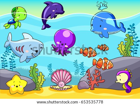 Cute sea animals under the sea