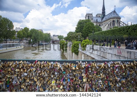 Love locks in front of Notre Dame Paris France