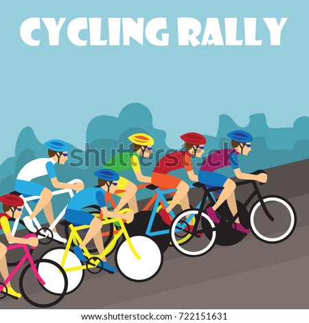 group of cyclist at professional race for bike rally event. vector illustration