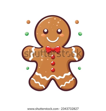 Cute christmas gingerbread man in flat style isolated on white background. Vector illustration