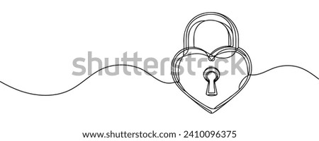 single line drawing of a heart-shaped security lock with a key hole. Vector illustration