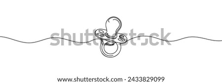 One line continuous of baby pacifier. Minimalist style vector illustration in white background.
