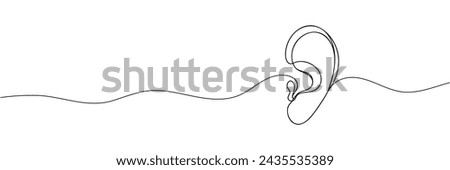 Human ear: one line, continuous line. Linear contour of the ear, silhouette. vector illustrator.