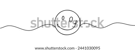 One continuous line art smiling face isolated vector illustration on white background