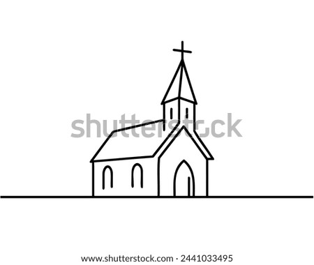 Church in continuous line art drawing style. Minimalist black linear sketch isolated on white background. Vector illustration