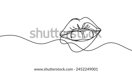 Continuous line female lips, vector illustration.