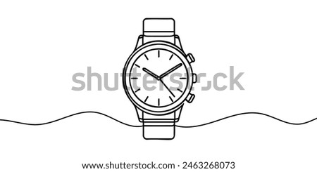 Watch one line continuous. Line art watch isolated on transparent background. Hand drawn