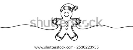 Continuous line drawing of Gingerbread cookie christmas. Vector illustration