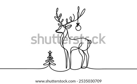 Continuous one line drawing of Christmas deer. Impala logo. Vector illustration