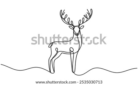 Continuous one line drawing of Christmas deer. Impala logo. Vector illustration