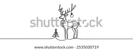 Continuous one line drawing of Christmas deer. Impala logo. Vector illustration