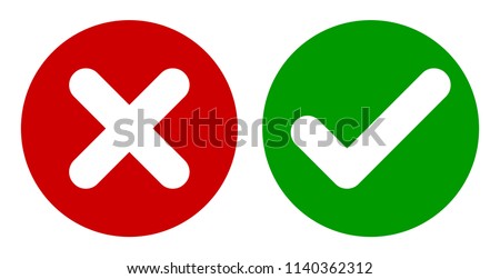 Cross & Check Mark Icons, Flat Round Buttons Set. Vector EPS 10