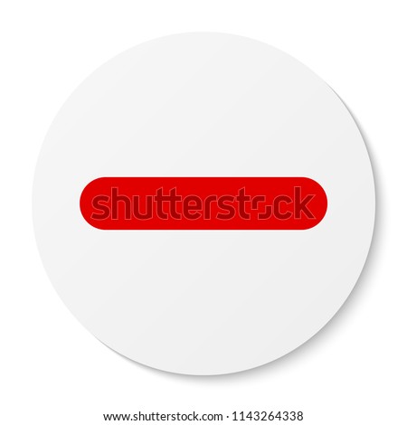 Flat white round sticker minus sign icon, button. Negative symbol isolated on white background.