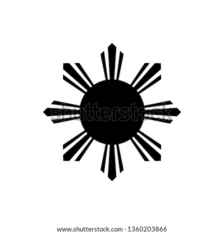 The black eight-rayed sun of flag of the Republic of Philippines isolated on white background.