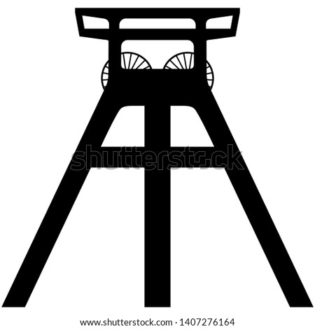 Vector silhouette of a coal mine headframe isolated on white background