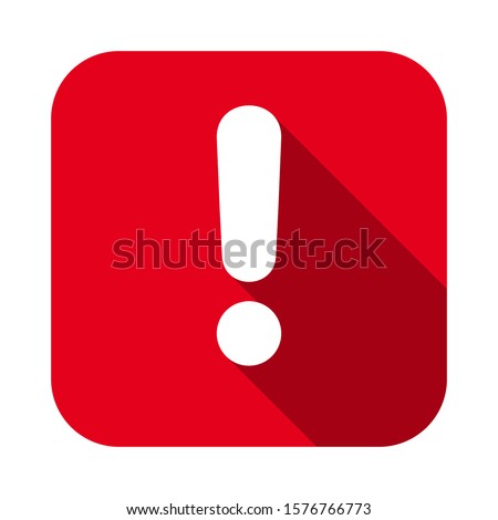 Flat square red exclamation point icon, button, attention symbol isolated on white background