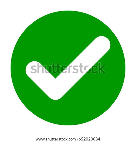 Flat round check mark green icon, button. Tick symbol isolated on white background. Vector EPS10