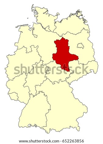 Yellow map of Germany with federal state Saxony-Anhalt isolated in red. Vector EPS10