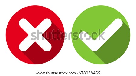Cross & check mark icons, flat round buttons set. Vector EPS10