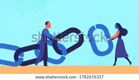 A man and a woman hold a chain with the missing link