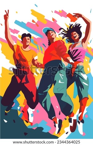 Young people dancing and having fun in colorful outfit