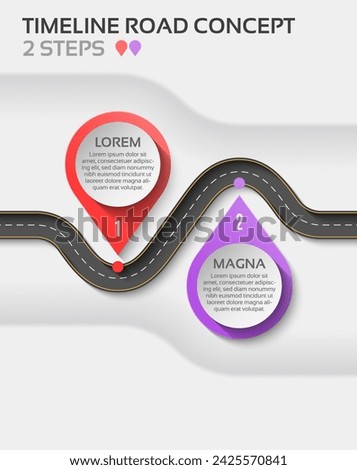 Isometric navigation map infographic 2 steps timeline concept. Winding road. Vector illustration