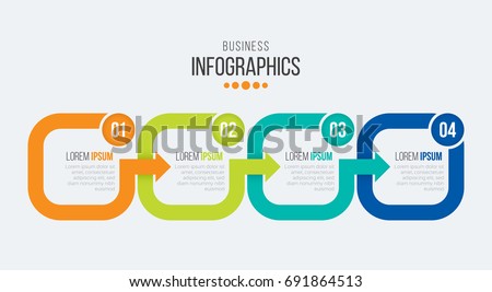 Vector 4 steps timeline infographic template with arrows. Vector illustration