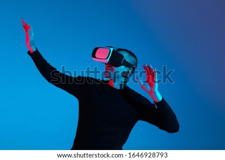 Similar – Image, Stock Photo Man in VR goggles controlling drone