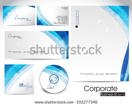 Professional corporate identity kit or business kit with artistic, abstract wave effect for your business includes CD Cover, Business Card, Envelope and Letter Head Designs in EPS 10 format.