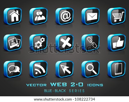 3D web 2.0 mail icons set in black and blue color. Can be used for websites, web applications. email applications or server Icons